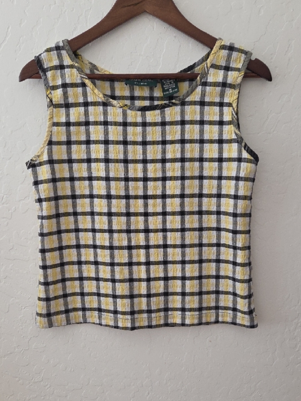 Lemon Grass Studio Yellow & Black Gingham Seersucker Sleeveless Top